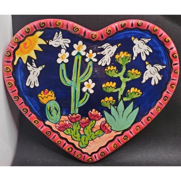Hand Painted Birds Cactus Heart Terri Ann Davis '03 Cave Creek Sedona Southwest - Picture 1 of 7